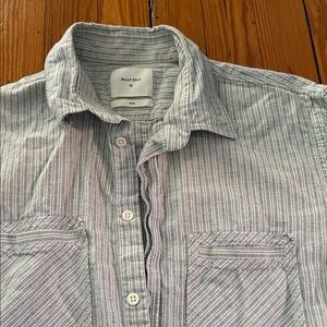 Billy Reid Men's Gray and White Striped Button-Down Shirt